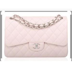 NWT Chanel Classic JUMBO LIGHT PINK Caviar Double Flap Bag Silver HW